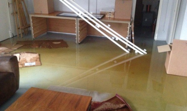 Living room after experiencing a flood